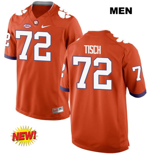 Men's Clemson Tigers #72 Logan Tisch Stitched Orange New Style Authentic Nike NCAA College Football Jersey XHC0646NB